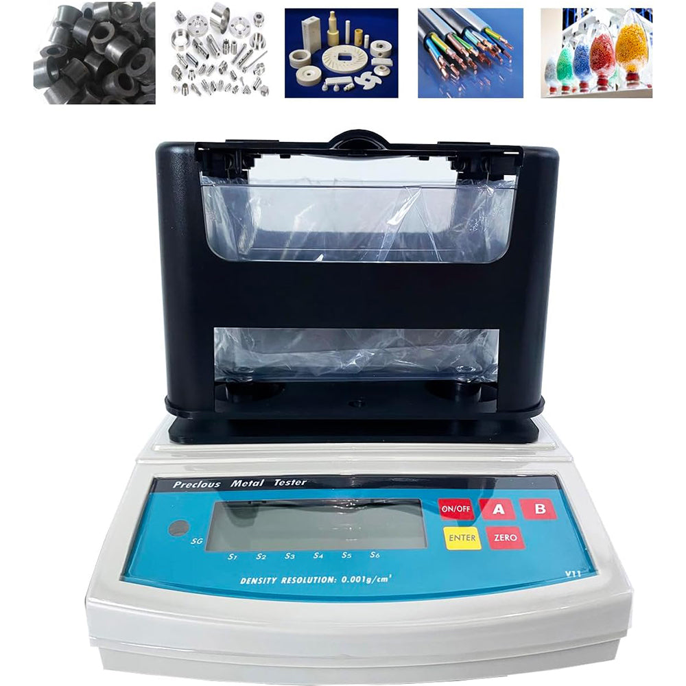 VTSYIQI Solid Density Meter Digital Solid Density Measuring Densitometer with RS-232 Interface Maximum Weight 1200g Weighing Precision 0.01g for Plastic Particle Film,Floating Seal Ring Rubber Calcium Carbonate Powder Etc