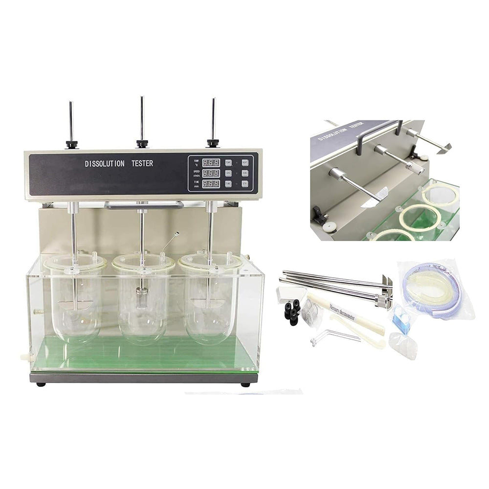 VTSYIQI Dissolution Test Apparatus Dissolution Testing Equipment with Three Cups and Three Levers Speed Range 20-200 RPM for Detecting Velocity and Extent of Pharmic Dissolution from Tablet Capsule Etc in Prescriptive Menstruum