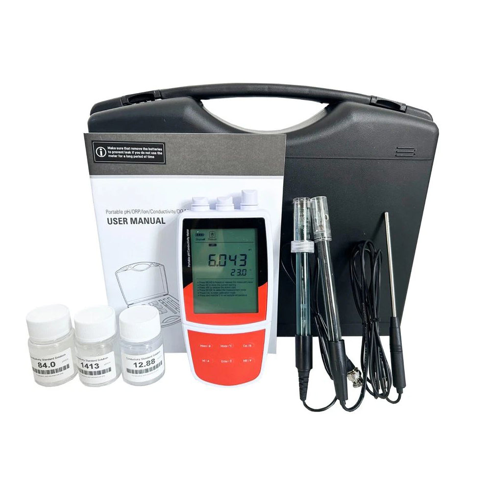 VTSYIQI Multiparameter Water Quality Meter Water Quality Meter with Calibration Fluid ORP Range -1999.9 to 1999.9 mV USB Communication Interface for Measuring pH ORP Ion Concentration Conductivity TDS Aalinity Resistivity Dissolved Oxygen