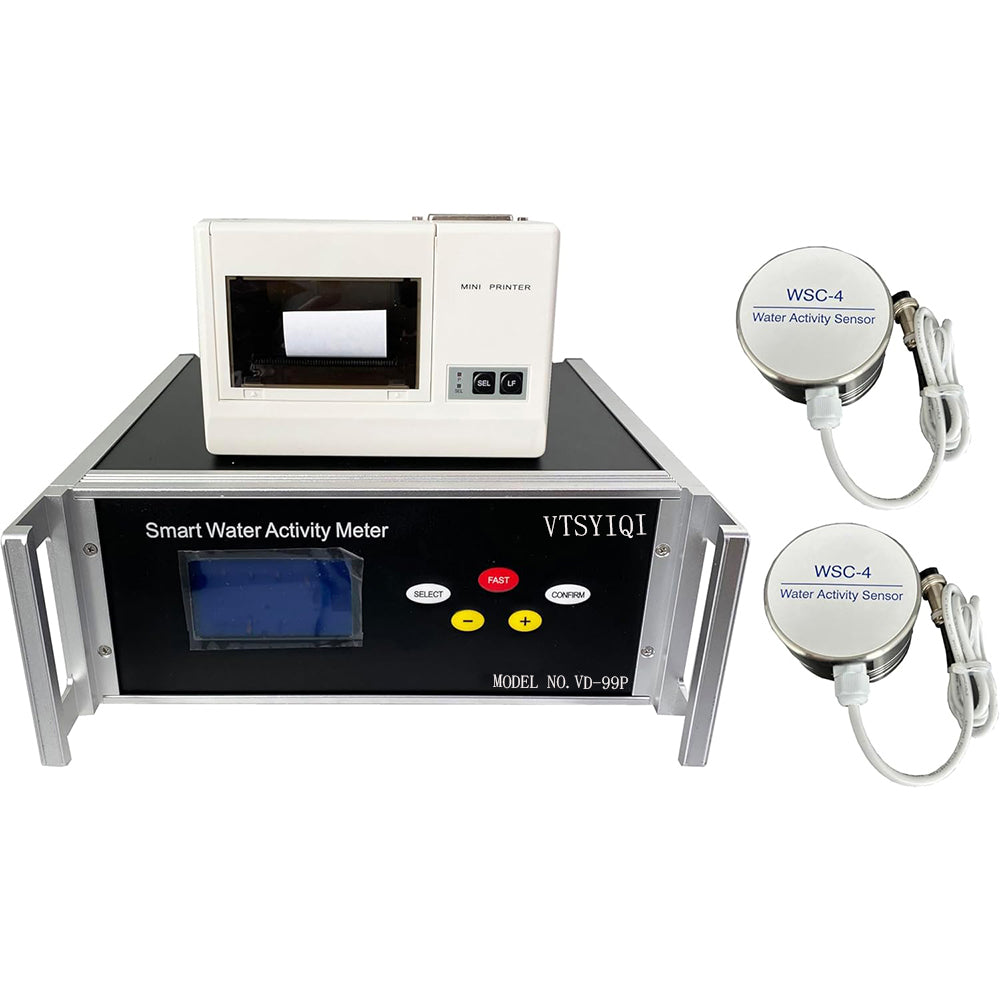 VTSYIQI Bentchtop Water Activity Tester Water Activity Analyzer Monitor with 2 High Precision Sensor USB And RS232 Interface Free Printer Temperature Range -10℃~50℃ Water Activity Range 0~1.000aw Data Record Function