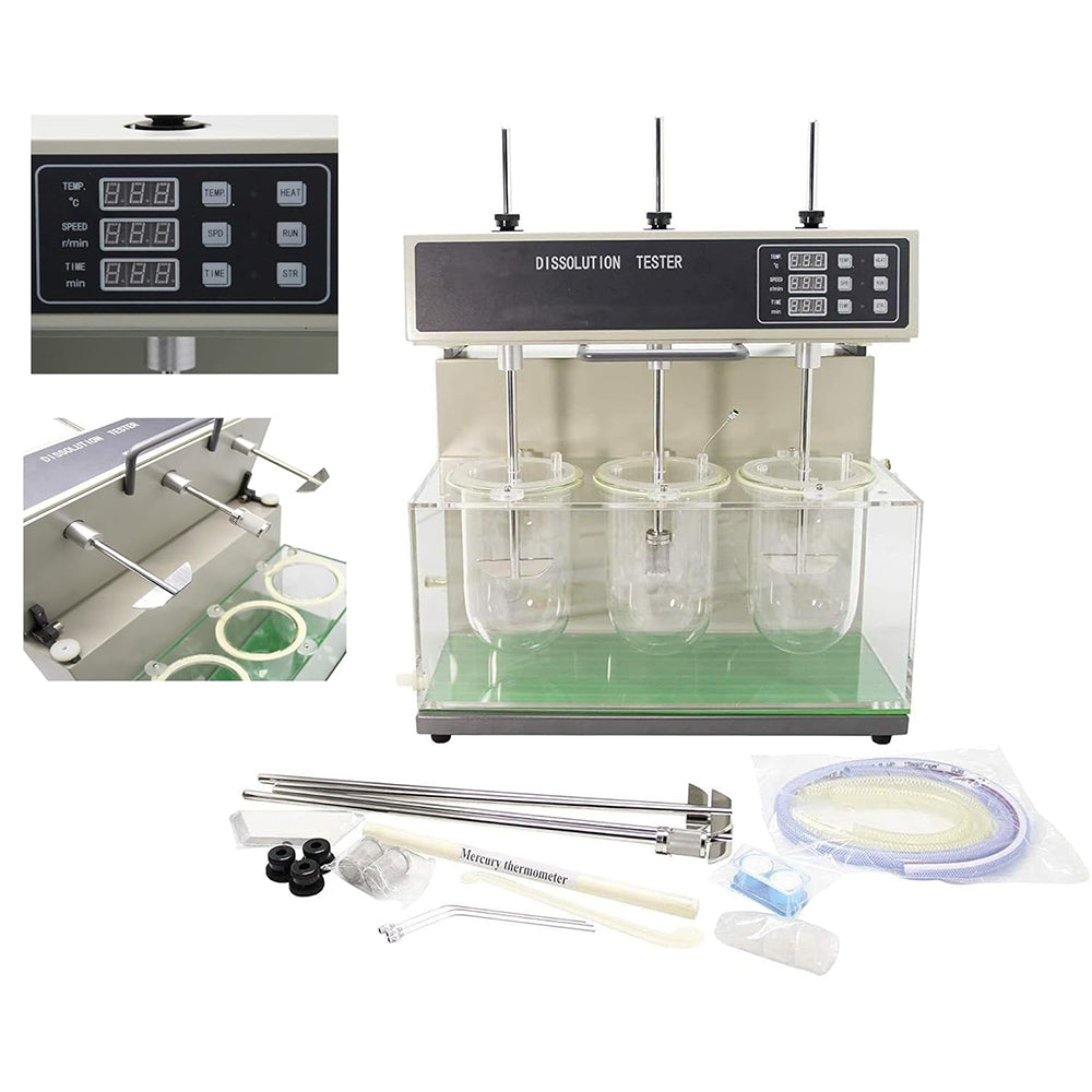 VTSYIQI Tablet Dissolution Tester Dissolution Test Machine with Paddle Oscillation Range ±0.5mm Three Cups and Three Levers Speed Range 20-200 RPM for Detecting Velocity and Extent of Pharmic Dissolution from Tablet