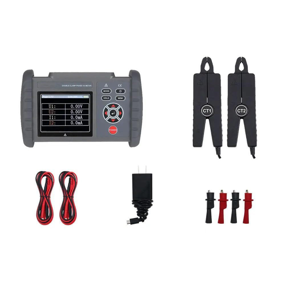 VTSYIQI Digital Double Clamp Phase Voltammeter with Voltage AC 0.00V~600V Current AC 0.0mA~20.0A Active Power Range -12kW~12kW Reactive Power Range -12kVAR~12kVAR Apparent Power Range 0.0~12kVA Jaw Size Φ8mm