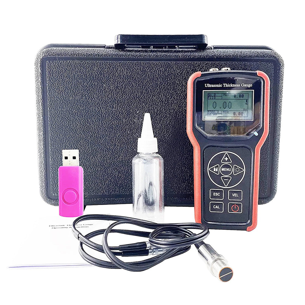 VTSYIQI Ultrasonic Material Thickness Gauge Ultrasonic Thickness Tester with Resolution 0.1mm/0.01mm Measuring Range 0.75 to 400 mm/0.03 to 15.74 Inch U Disk Connection Memory 700 Group