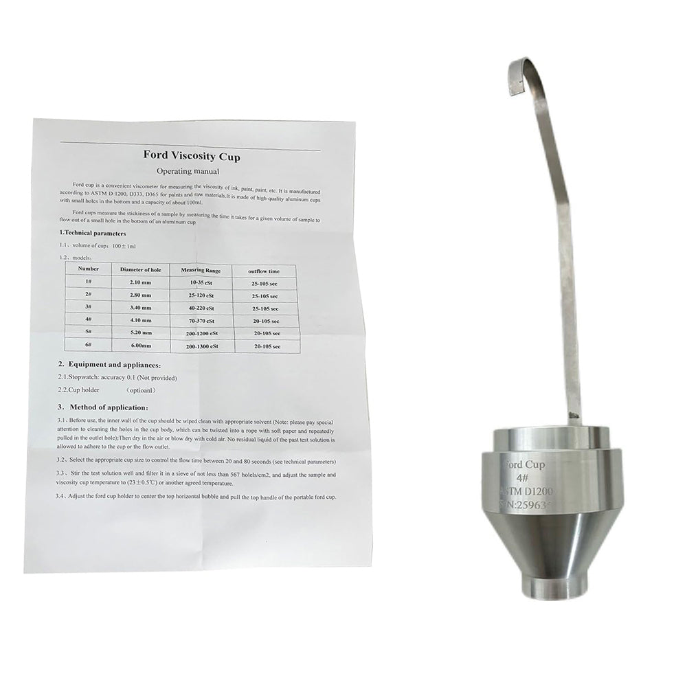 VTSYIQI Ford Viscosity Cup NO.4 Ford Cup for Determining The Viscosity of Inks Paints Lacquers Etc with Handle Hole Diameter 4.10mm Measurement Range 70-370 CST ASTM D 1200 Standard
