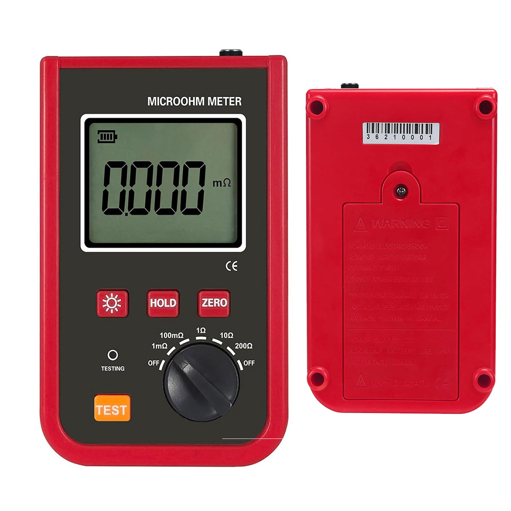VTSYIQI Portable Micro-Ohmmeter DC Low Value Resistance Tester with 200 Groups Data Storage Resistance Range 1uΩ~200Ω Test Current 5A MAX for Measuring The Connection Resistance Between Conductors Connected at Ground Grids Poles