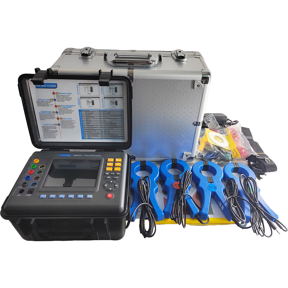 VTSYIQI 3 Phase Power Quality Analyzer Meter and Energy Analyzer with Current Clamp 1.0A-1000A Circle Current Clamp 50mm×50mm Peak Current and Voltage 150 Groups Data Records USB Interface