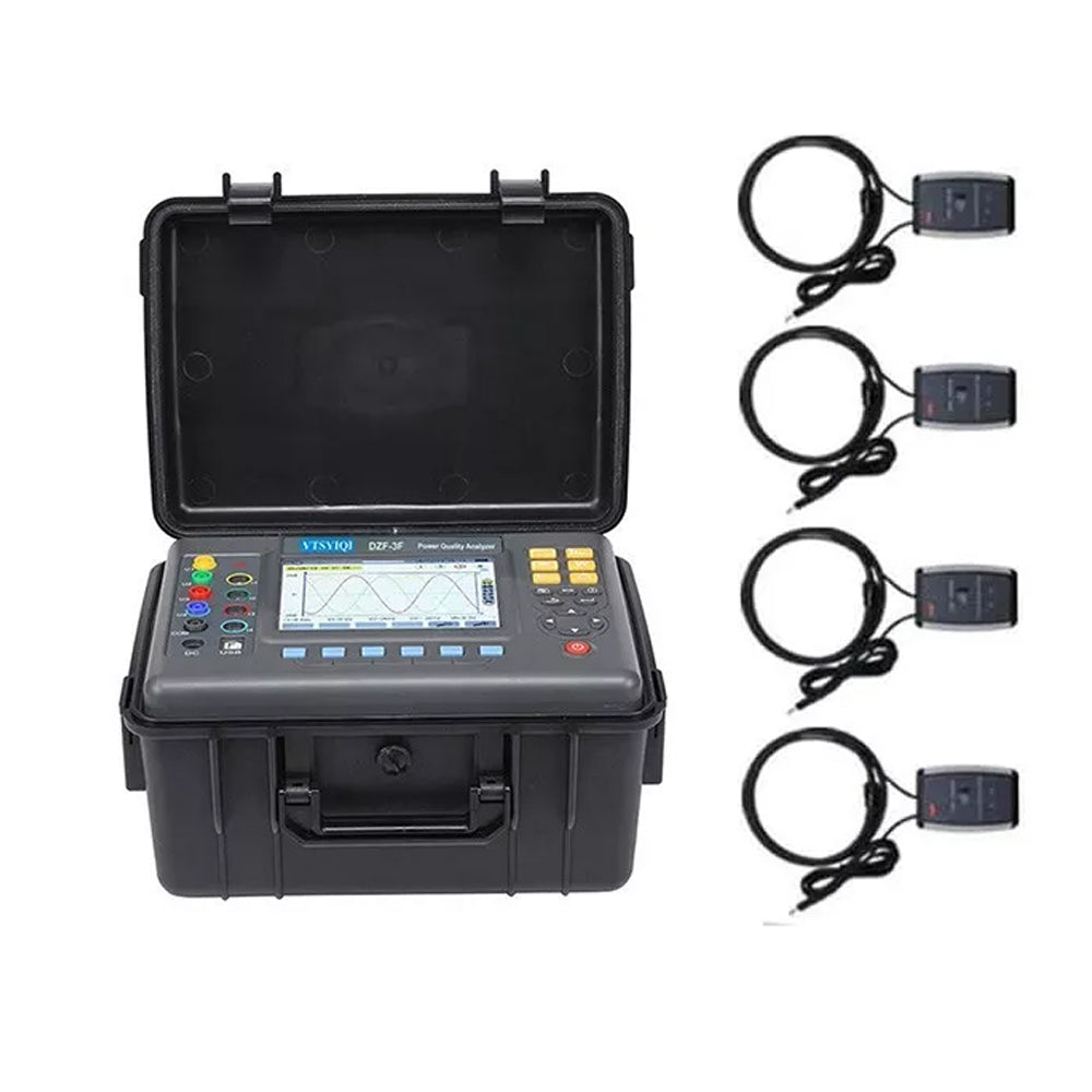 VTSYIQI Three Phase Power Quality Analyzer Meter Digital Power Quality Monitor with Flexible Coil Current Sensor Ф300mm Range 10A-6000A Transformer K Factor Calculation USB Interface 150 Groups Records