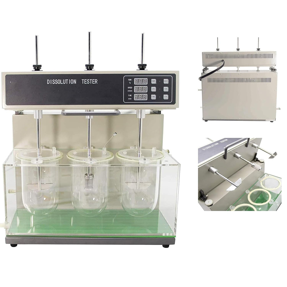 VTSYIQI Dissolution Instrument Pharmaceutical Dissolution Testing with Basket Swing Range ±1mm Paddle Oscillation Range ±0.5mm Three Cups and Three Levers Speed Range 20-200 RPM Accuracy ±2rpm
