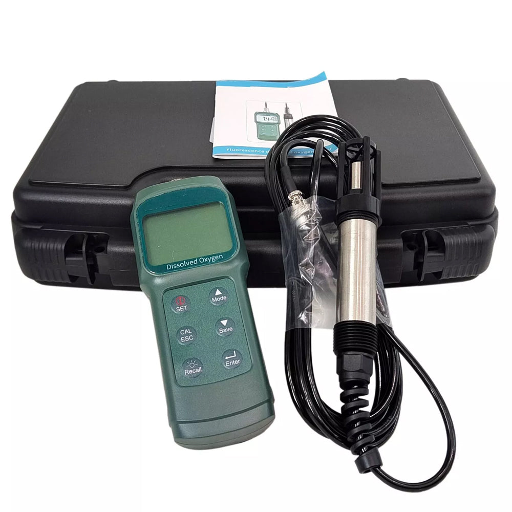 VTSYIQI Fluorescence Dissolved Oxygen Detector Fluorescence DO Meter with Calibration 100.0% in Air 99 Points Records DO Measuring Range 0.0~15.0 (mg/L)/0~119.9% Accuary ±3.0%FS Salinity Compensation 0-42ppt