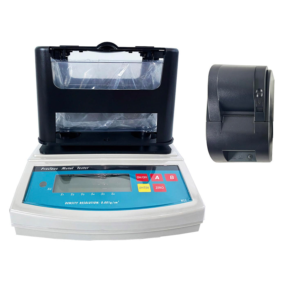 VTSYIQI Digital Solid Density Meter Tester Solids Densitometer with Printer Maximum Weight 1200g Measuring Range 0.001-99.999g/cm3 Density Resolution 0.001 g/cm3 Minimum Weight 0.01g Function of Automatic Zero Tracking