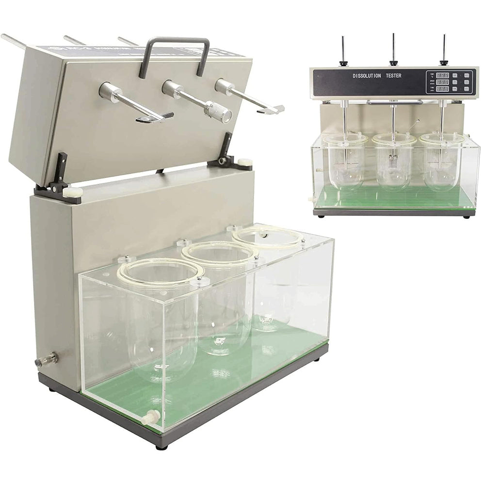 VTSYIQI Tablet Dissolution Machine Tablet Dissolution Testing Instruments with Three Cups and Three Levers Speed Range 20-200 RPM Speeding Accuracy ±2rpm Timing Range 5~900min (6 Points) Timing Accuracy ±0.3%
