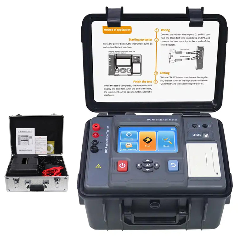 VTSYIQI Transformer Winding Resistance Tester 20A Transformer DC Resistance Tester with Printer Function Resistance Range 10.0uΩ-1.0000MΩ for Testing Transformer DC Earth Resistance Earth Conductivity equipotential of Metal Connections