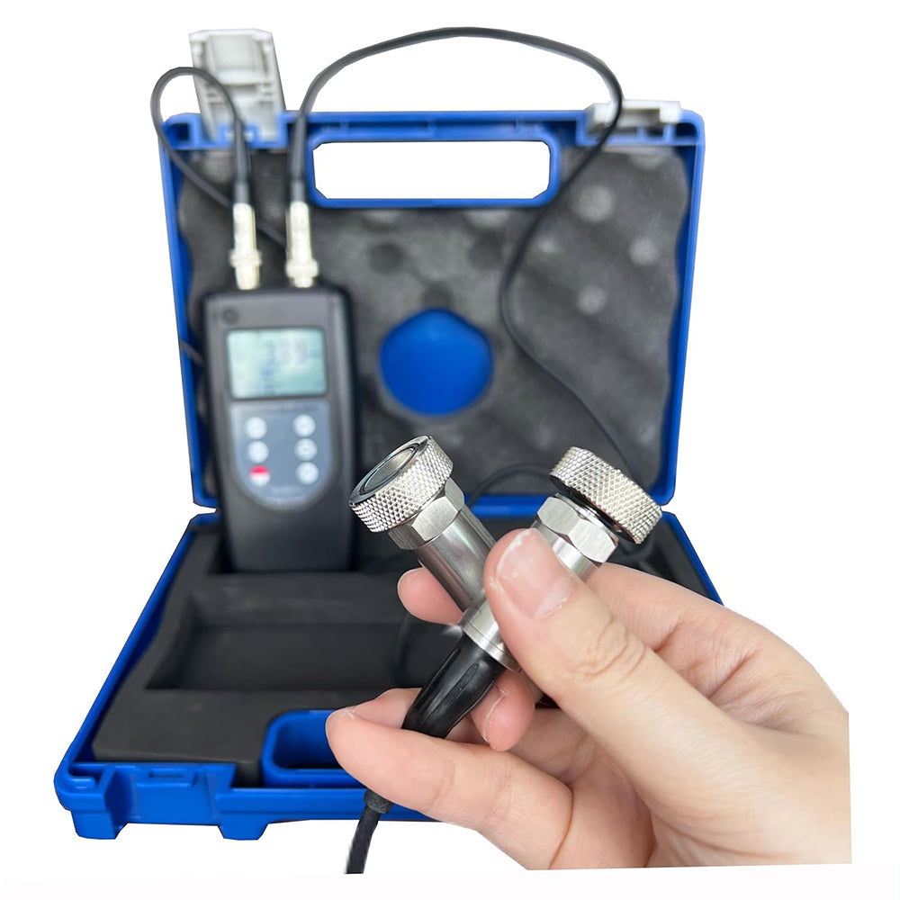 VTSYIQI 2-Channel Vibration Meter Vibration Tester Double Channel Vibrometer with 2 Piezoelectric Transducers Accuracy 5% of Reading+2 Digits Acceleration 0.1m/s²~400m/s² Velocity 0.01mm/s~400mm/s Displacement 0.001mm~4.0 mm