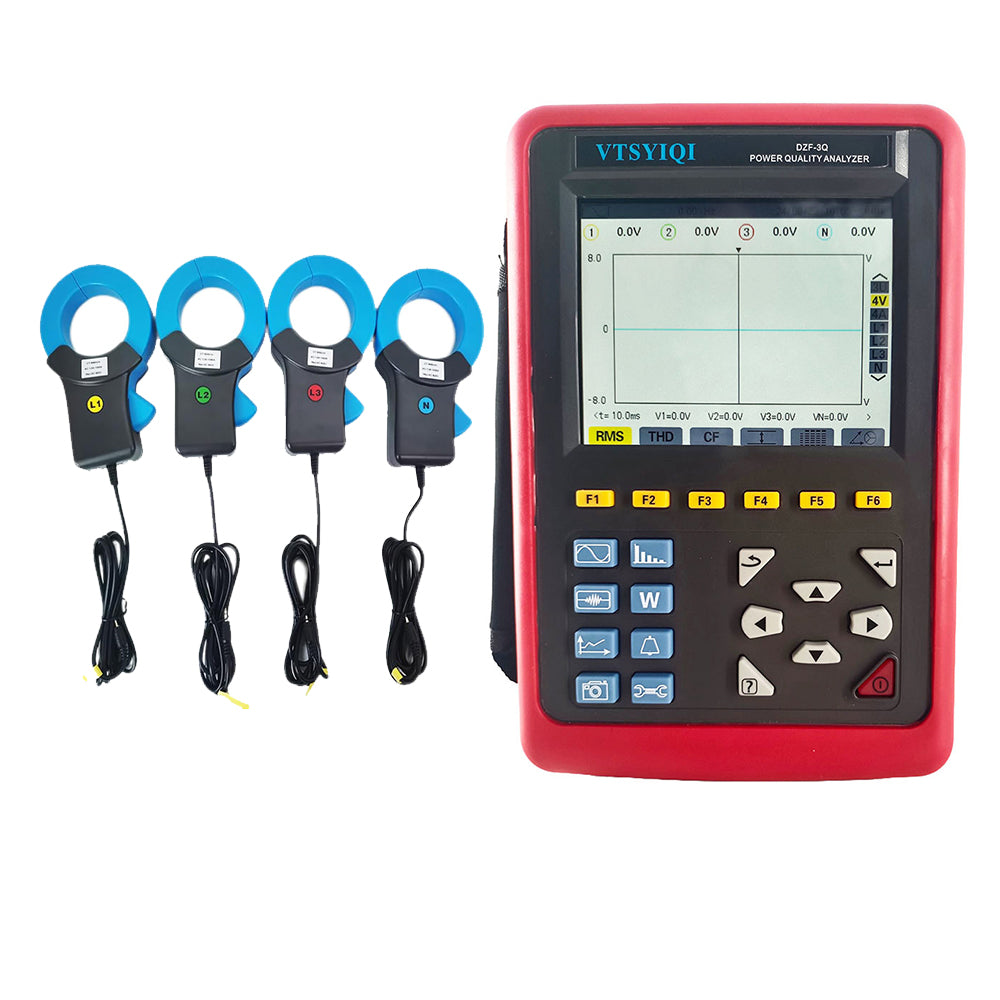 VTSYIQI Three Phase Power Quality Analyzer Electrical Power Quality Measurement Power Quality Analyzer with Range 1.0A~1000A 4 Current Clamp Sensor Capture and Monitoring Capabilities