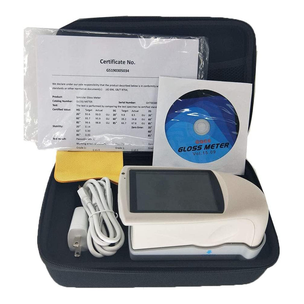 VTSYIQI Multi-angle Gloss Meter Triple-Angle Glossmeter 20/60/85°with Measuring Area (mm) 20°: 10x10 60°: 9x15 85°: 5x36 Measuring Range 20°:0~1000GU 60°:0~1000GU 85°:0~160GU Measuring Time 0.1s