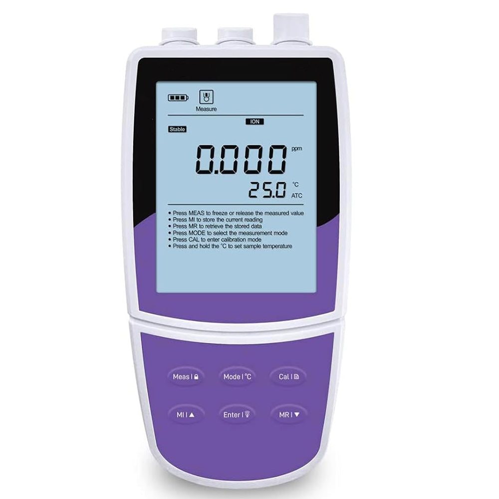 VTSYIQI Ammonium Ion Concentration Meter Ammonium Ion Meter with Accuracy ±0.5% F.S Ion Concentrationr Range 0.1 to 18000 ppm and ±1999.9 mV 2 to 5 Points Calibration Resolution 0.001 0.01 0.1 1 10 100 1000 10000 Automatic Selectable Ion Measurement Units