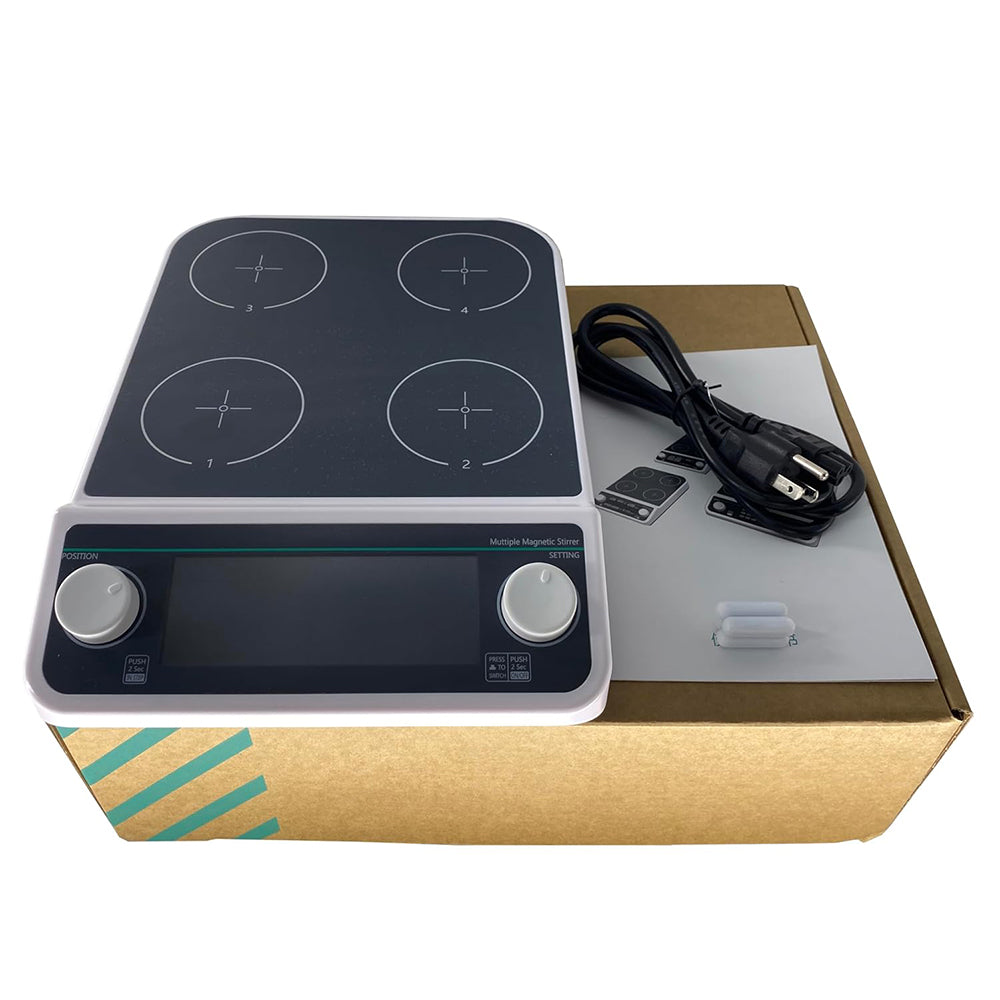 VTSYIQI Multi-point Magnetic Stirrer Multiple Magnetic Stirrer with Number of Stirring Points 4 Maximum Mixing Volume 4*500ml RPM Range 50-1500rpm Brushless Motor LED Liquid Crystal Display Can be Run Synchronously or Asynchronously