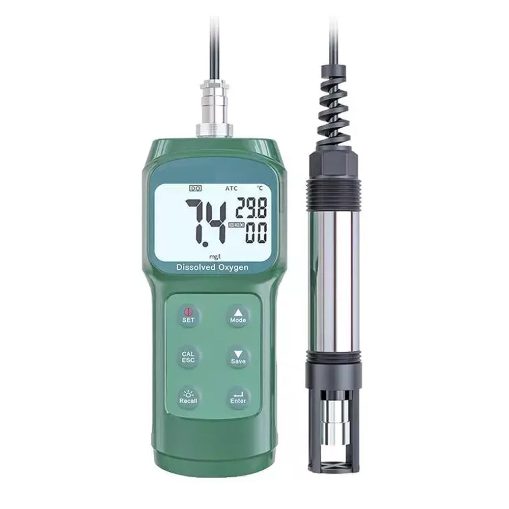 VTSYIQI Fluorescence Dissolved Oxygen Tester Fluorescence DO Meter with Accuary ±3.0%FS Salinity Compensation 0-42ppt DO Measuring Range 0.0~15.0 (mg/L)/0~119.9% 99 Pen Data Storage Altitude Compensation 0-1000m