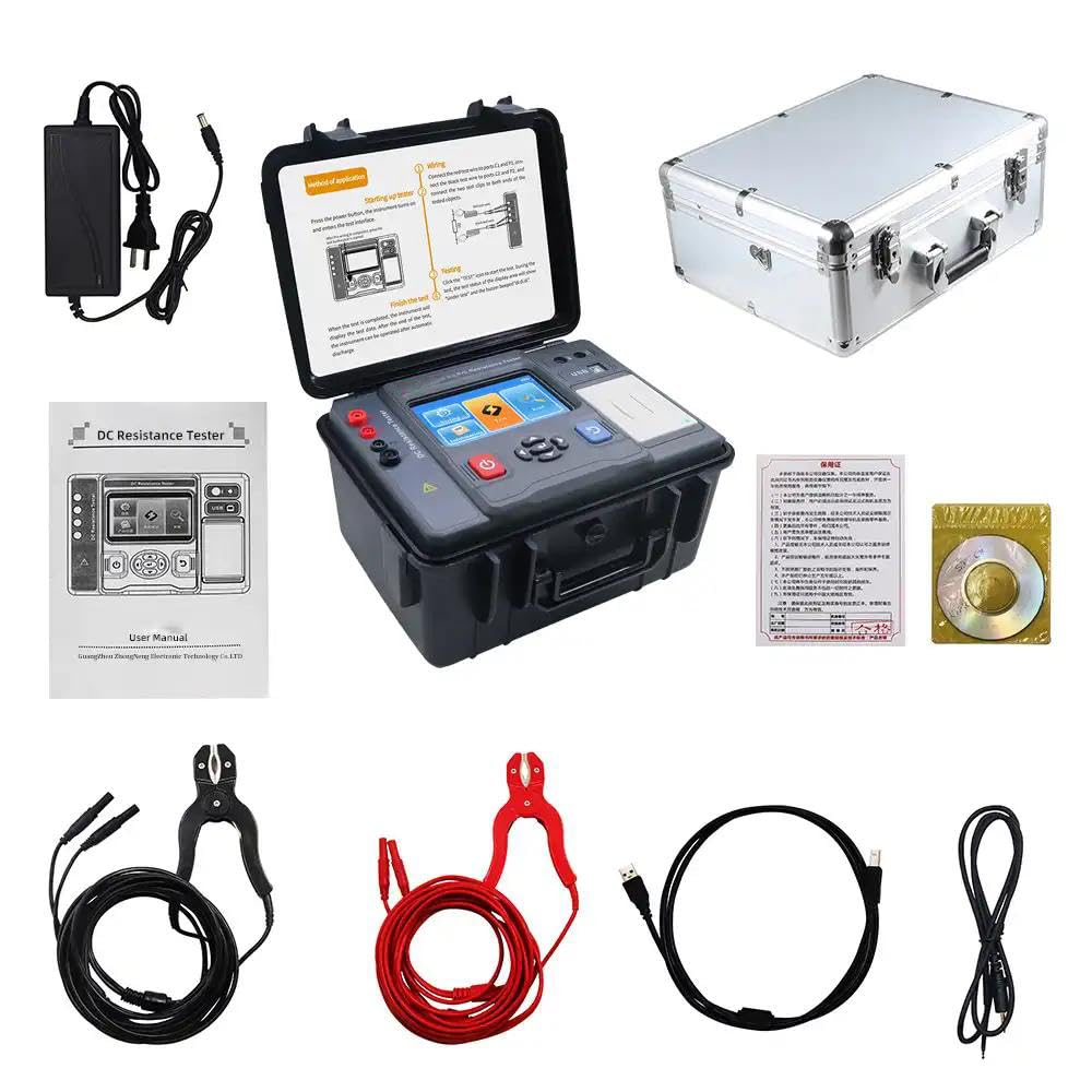 VTSYIQI Transformer DC Resistance Meter Transformer Direct Current Resistance Tester with Printer Function 800 Group Data Storage 5-inch Touch Screen Resistance Range 10.0uΩ-1.0000MΩ Test Current 20A 10A 5A 1A 0.1A 10mA 1mA Four Line Method Test
