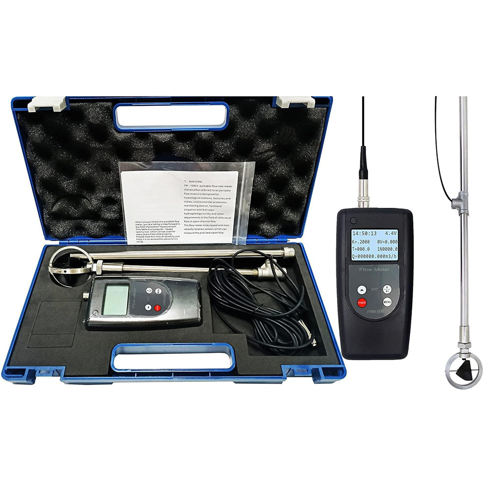 VTSYIQI Open Channel Water Velocity Meter Flow Speed Meter Water Flow Speed meter with Speed Range 0.01-5.00 m/s Temperature Range -10 ° C-50° C LED Backlight Pole Positioning Measurement for Open Channel Flow Rate and Flow Measurement