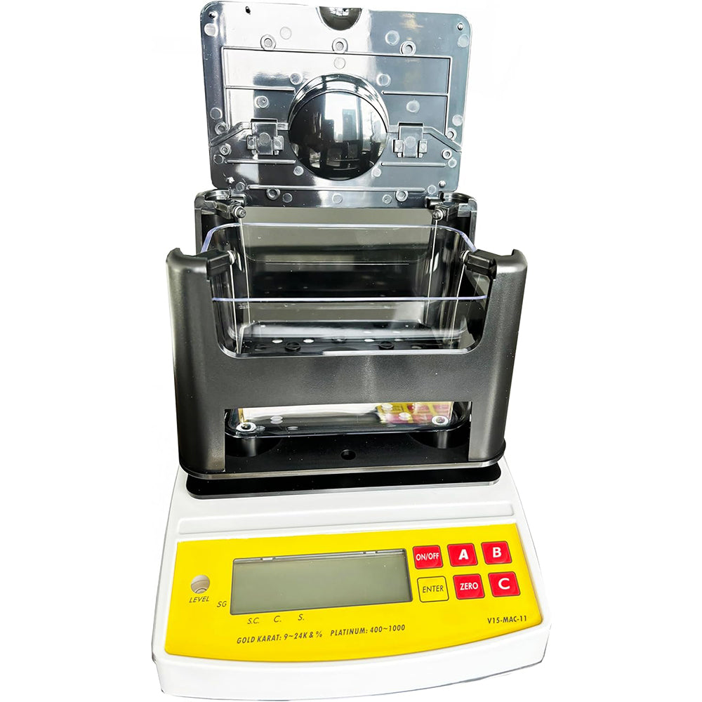 VTSYIQI Digital Electronic Gold Purity Tester Analyser Precious Metal Purity Testing Machine with Maximum Weight 1200g Density Resolution 0.01g/cm3 Minmum Measuring Sample Reference Weight 5g for Karat Gold Platinum Silver Jewelry Materials