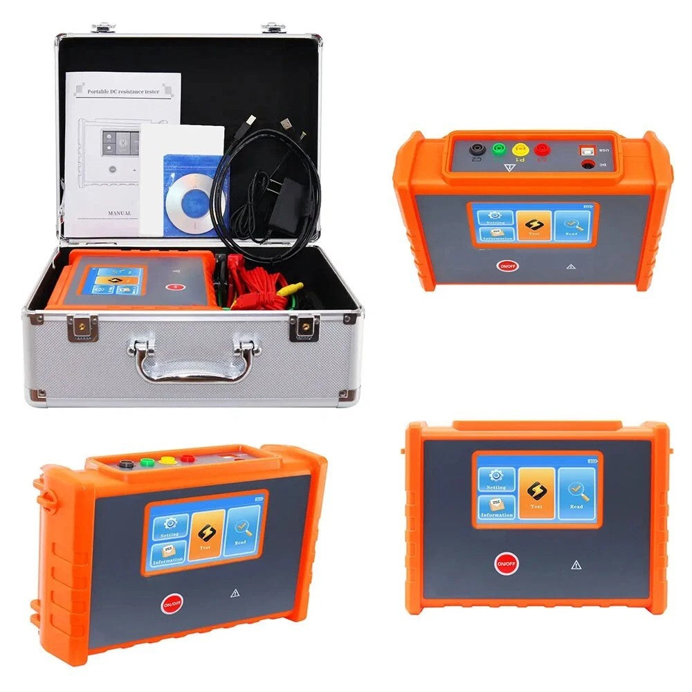 VTSYIQI Handheld Transformer DC Resistance Tester Digital DC Resistance Tester with Resistance Range 10.0uΩ-50.00KΩ The Four-Wire Test Detection Method Large-Capacity Lithium Battery LCD Full-Color Display 500 Groups Data Storage USB Interface