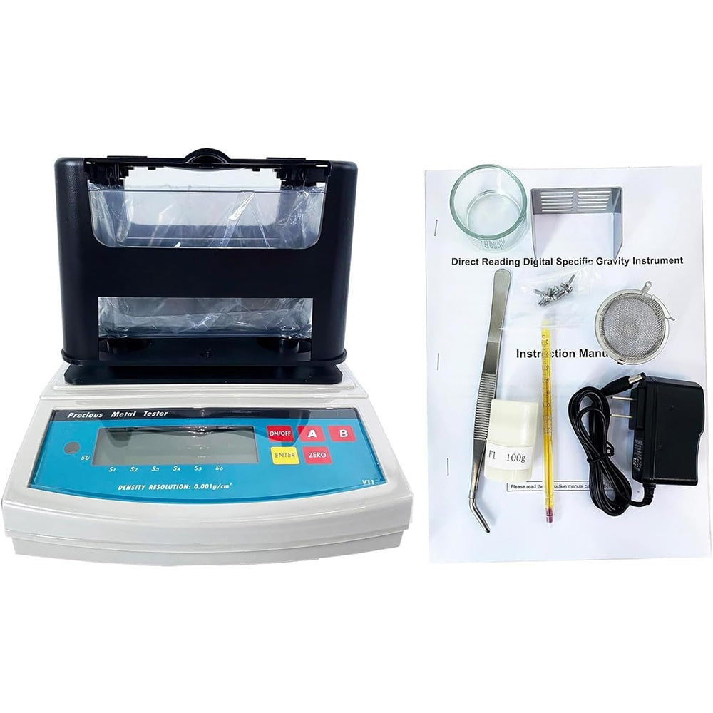 VTSYIQI Solid Densitometer Digital Solid Density Meter Gauge with Density Resolution 0.001 g/cm3 Maximum Weight 1200g Minimum Weight 0.01g Measuring Range 0.001—99.999g/cm3 for Rubber Tire Macromolecule Composite Materials