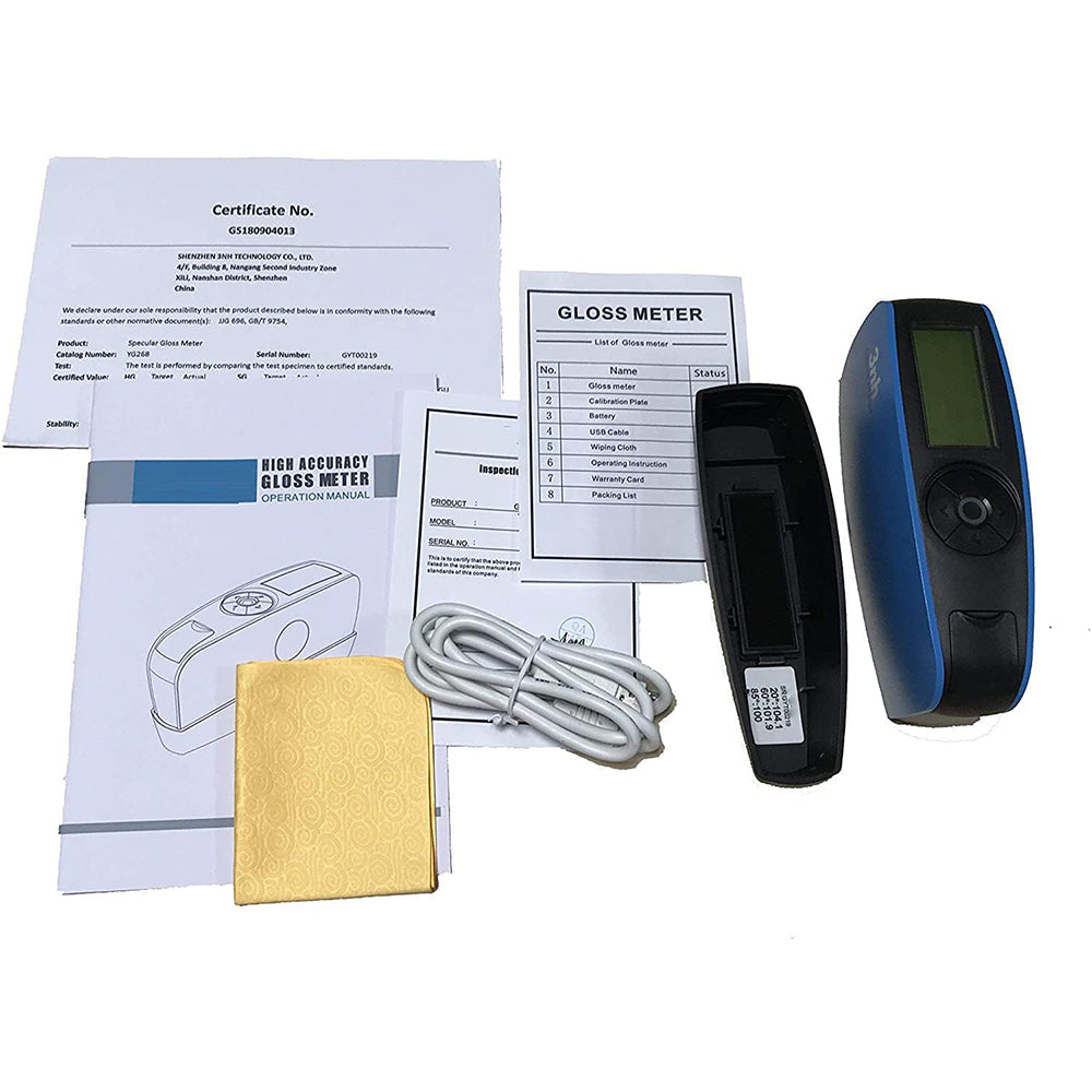 VTSYIQI Tri-angle Gloss Meter 20 60 85 Multi-Angle Glossmeter for Paints Coatings Ink Ceramic Marble with Measurement Range 20°:0-2000GU;60°:0-1000GU;85°:0-160GU Division Value 0.1GU Repeatability 0~100GU:±0.2GU;100~2000GU:±0.2%GU Measuring Time 0.5S