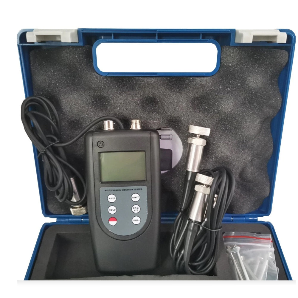 VTSYIQI 3 Channels Vibration Meter Gauge Vibrometer Analyzer with 3 Piezoelectric Transducers Accuracy 5% of Reading+2 Digits for Measuring Periodic Motion to Check the Imbalance and Deflecting of Moving Machinery