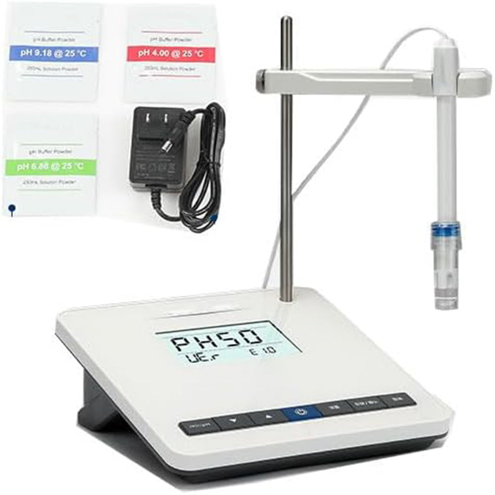 VTSYIQI Benchtop PH Meter Lab Benchtop pH Meter with PH Buffer Powder mV Measuring Range -1800~1800mV Resolutin 1mV Indication Error ±0.1%FS pH Measuring Range 0.00~14.00pH Resolutin 0.01pH Indication Error ±0.01pH 2 Points Calibration