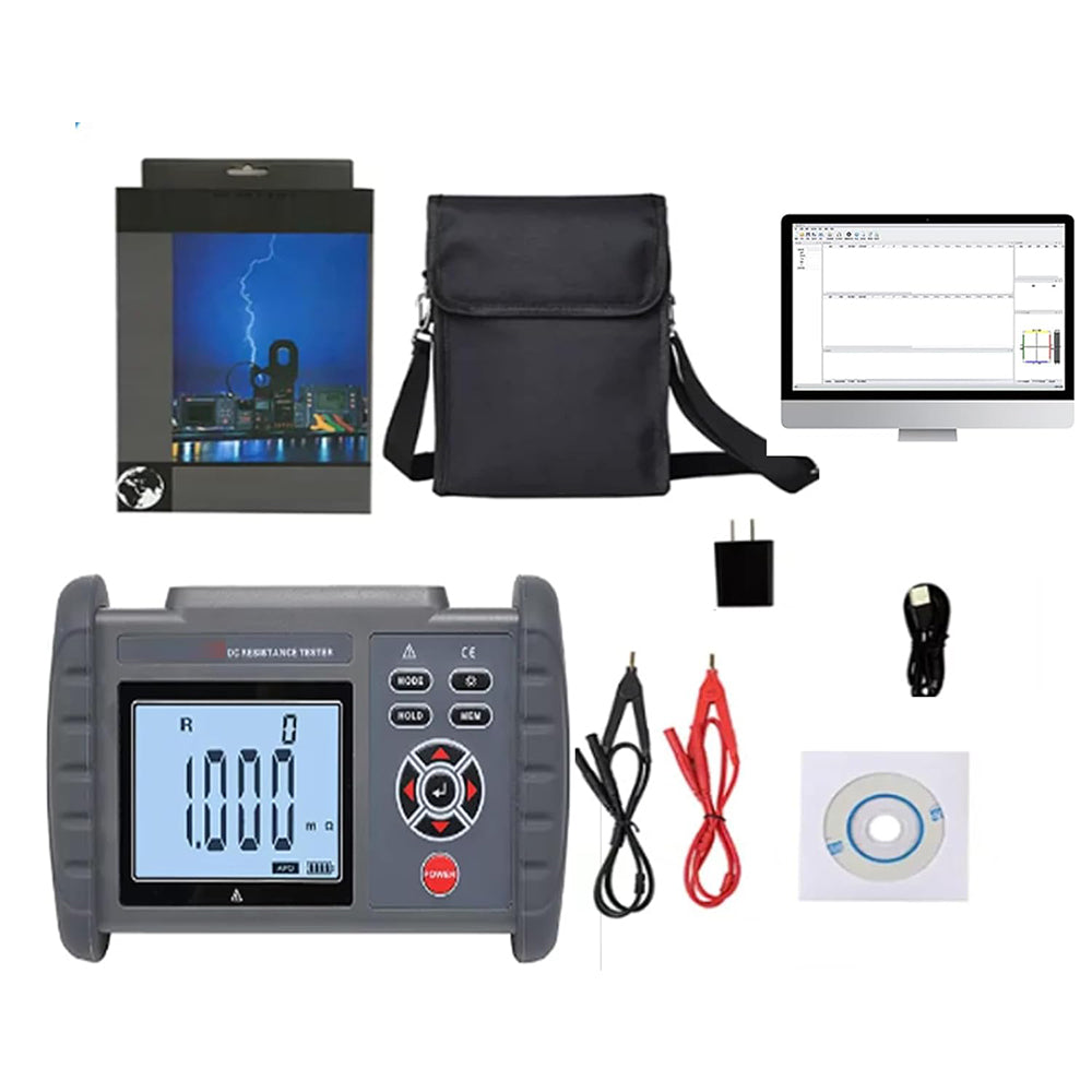 VTSYIQI DC Low Resistance Tester USB Transmission Resistance Tester Four-Wire Measurement Micro-ohmmeter with Resistance Range 0.001mΩ to 300.0KΩ Resolution 1uΩ Accuracy ±0.1% USB Interface