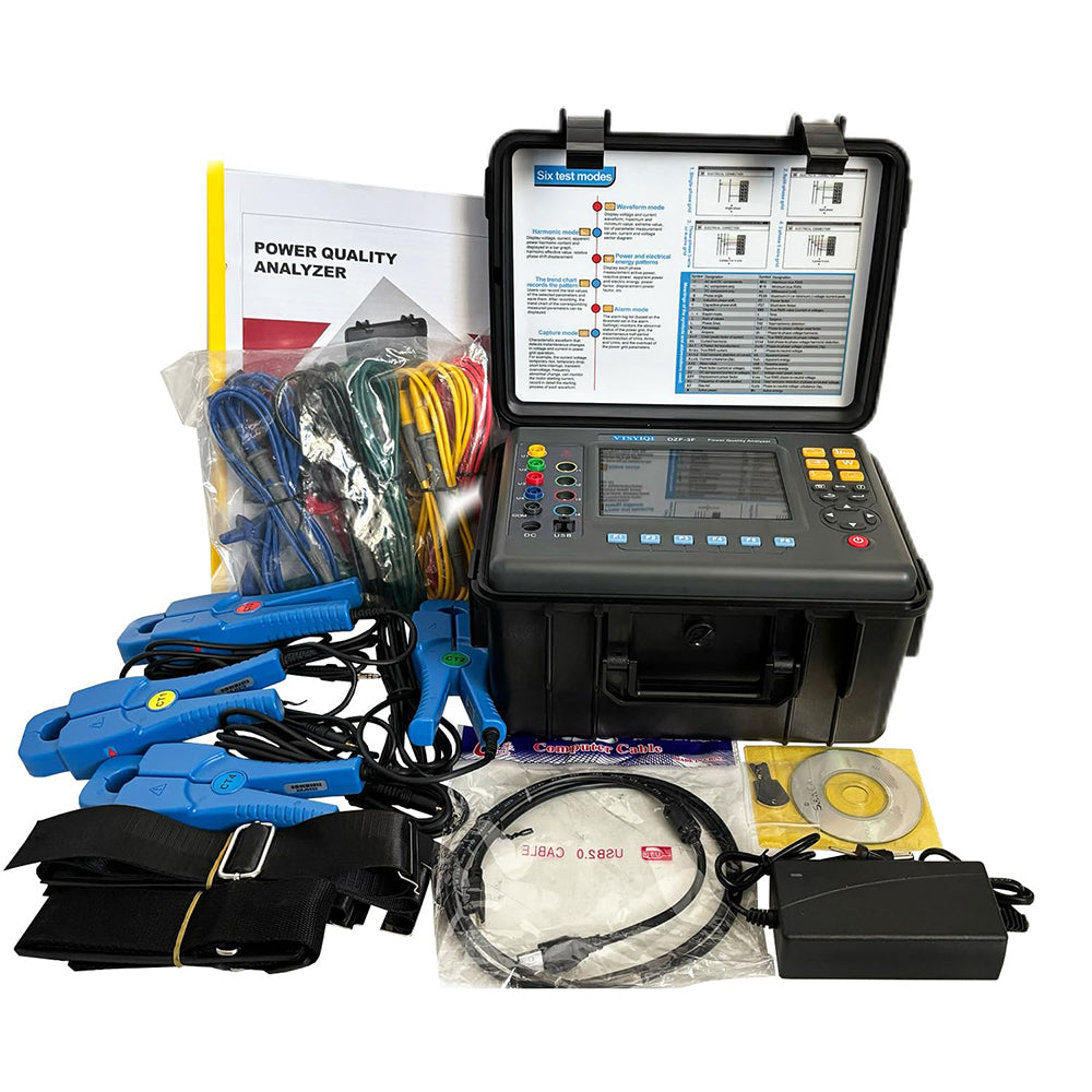 VTSYIQI Power Quality Meter Analyzer Three Phase Energy Quality Analyzer with Circle Current Clamp 20mm×20mm Current Clamp 0.10A-100A Frequency 40Hz-70Hz Six Test Models True RMS Function