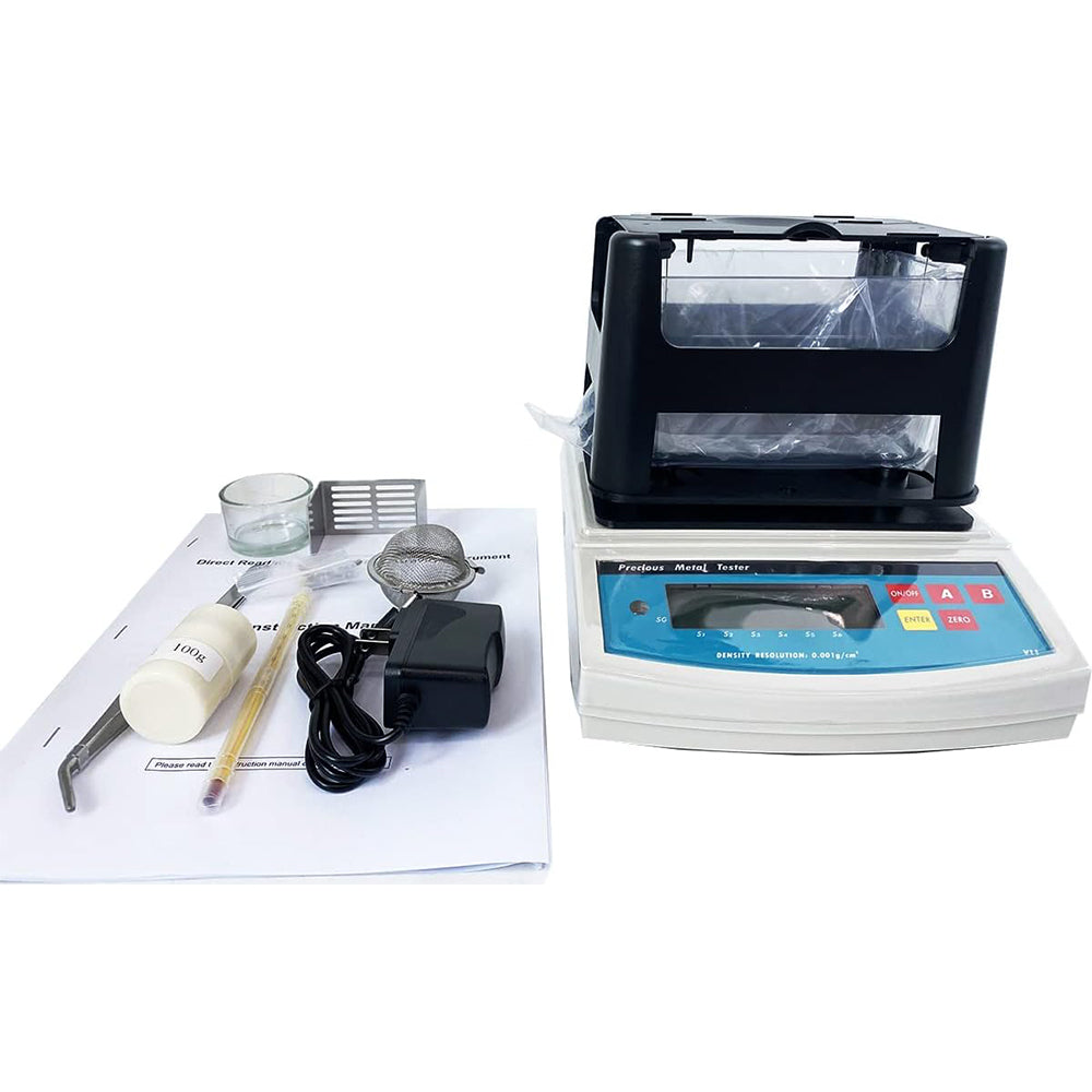 VTSYIQI Digital Solid Density Meter Electronic Solids Rubber Plastic Granules Densitometer with RS-232 Interface Weighing Precision 0.01g Maximum Weight 2000g for Rubber Plastic Metal ect