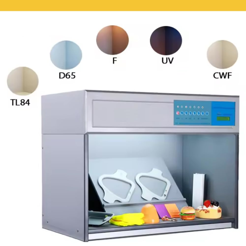 VTSYIQI Light Booth Color Matching Cabinet Color Assessment Cabinet Color Matching Light Box with 5 Light Sources D65 TL84 UV F CWF Voltage 110V or 220V ASTM D1729 ISO3664