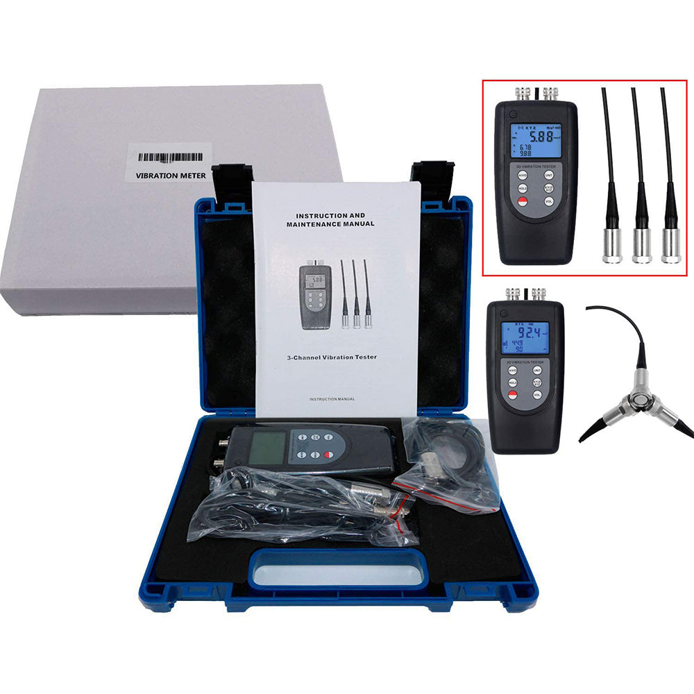 VTSYIQI Tri-Channel Vibration Meter Vibration Tester Vibrometer for Checking Moving Machinery's Imbalance & Deflecting with 3 Piezoelectric Transducers Frequency Range Acceleration 10Hz~10kHz Velocity 10Hz~1kHz Displacement 10Hz~1kHz