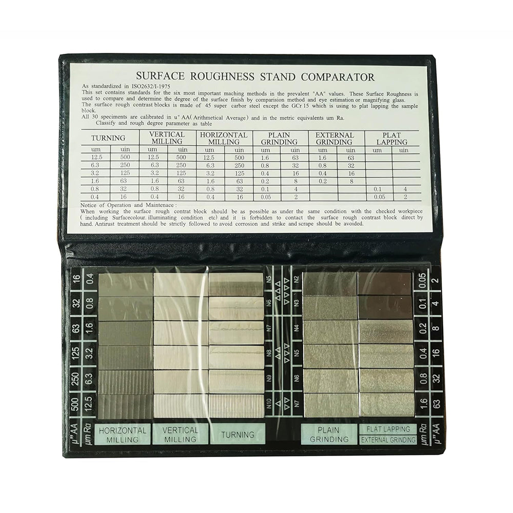 VTSYIQI Surface Roughness Standards Surface Roughness Stand Comparator with Ra0.05-12.5um ISO2632/I-1975 Standard 45 Super Carbor Steel for Surface Roughness Tester