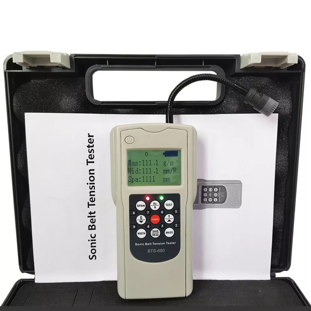 VTSYIQI Belt Tensiometer Sonic Belt Tension Meter Tester Gauge with LCD Display Measuring Range 10HZ-680HZ Stored 20 Set Belt Parameters Adjustable Probe Automatic Shutdown