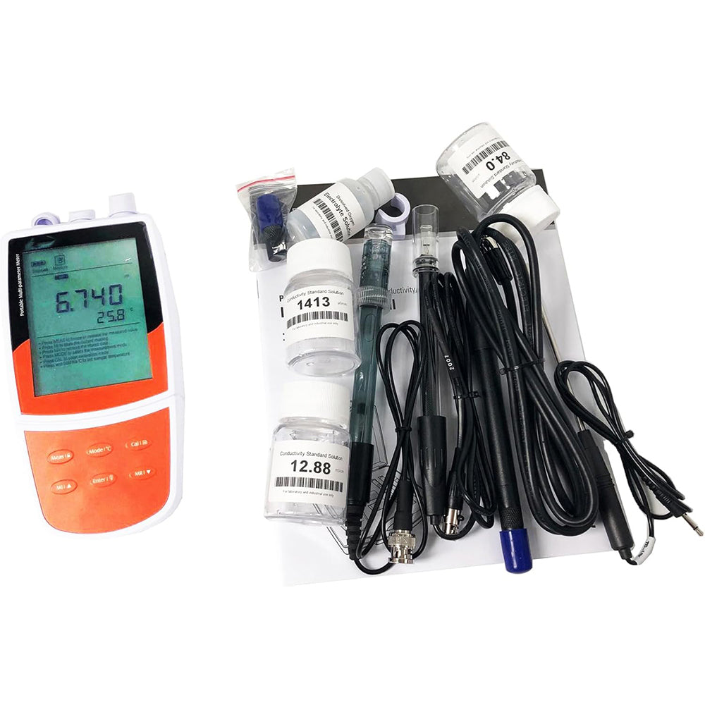 VTSYIQI Multi Parameter Water Quality Meter Analyzer with Range -2.000 to 20.000 pH Resolution 0.001 0.01 0.1 pH Selectable Calibration Fluid for Measuring pH ORP Ion Concentration Conductivity TDS Salinity Resistivity Dissolved Oxygen