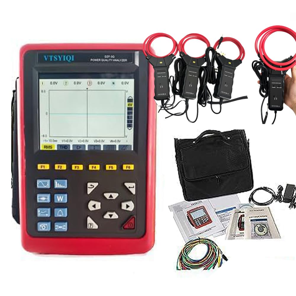 VTSYIQI Three Phase Power Quality Analyzer Power Quality Monitor with Current Sensors Size Φ300mm Range 10A~6000A Transient Capture Function Starting Current Monitoring 4 Channel Voltage Measurement USB Interface Power and Energy Mode
