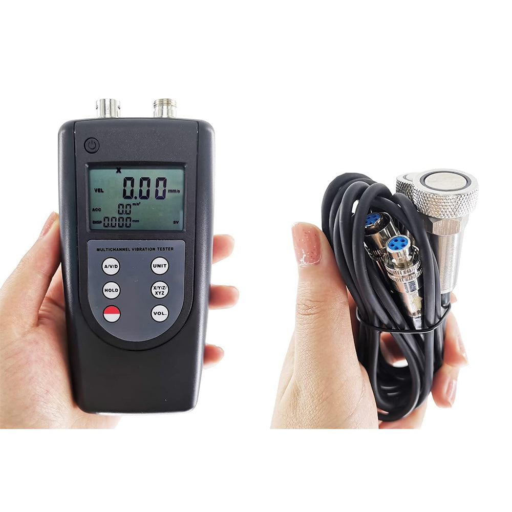 VTSYIQI Vibration Meter Vibration Analyzer Double Channel Vibrometer for Measuring Periodic Motion to Check the Imbalance and Deflecting of Moving Machinery with 2 Piezoelectric Transducers Frequency Range Acceleration 10Hz~10kHz