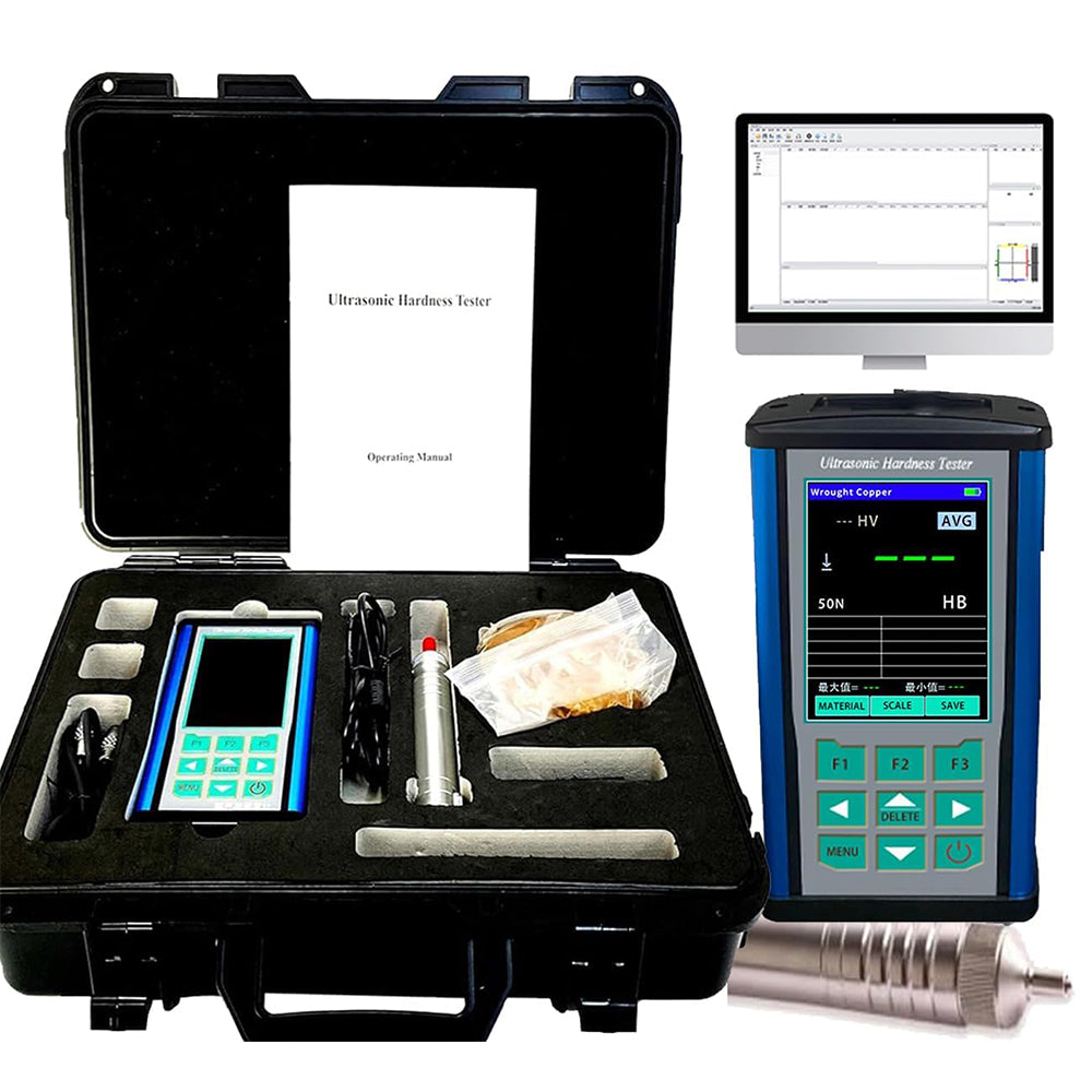 VTSYIQI Ultrasonic Portable Hardness Tester Ultrasonic Durometer with Probe 1kgf Test Force 10N Hardness Scales HV HB HRB HRC HRA USB Port Maximum Roughness of Test Surface Ra<3.2um
