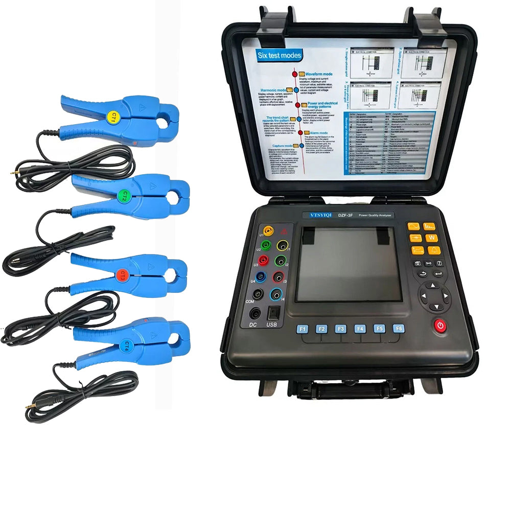 VTSYIQI 3 Phase Power Quality Analyzer Three Phase Power Quality Meter Monitor with Circle Current Clamp 20mm×20mm Current Clamp 0.10A-100A Frequency 40Hz-70Hz Real-time Waveform 150 Groups Data Storage