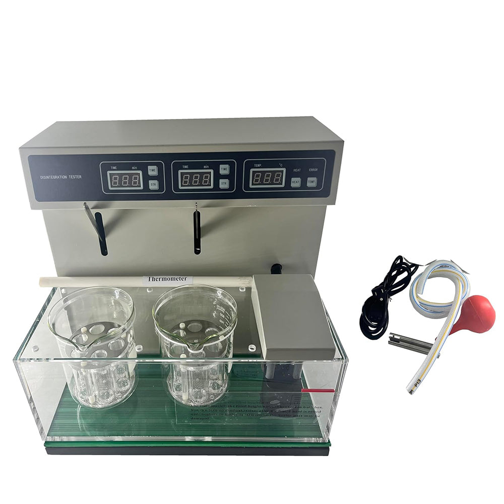 VTSYIQI Tablet Disintegration Testing Instruments Tablet Disintegration Apparatus with Basket Round-Trip Frequency 30 to 32 Times/min 2 Basket Assembly 12 Number of Hanging Glass Tubes Basket Round Trip 55±1mm