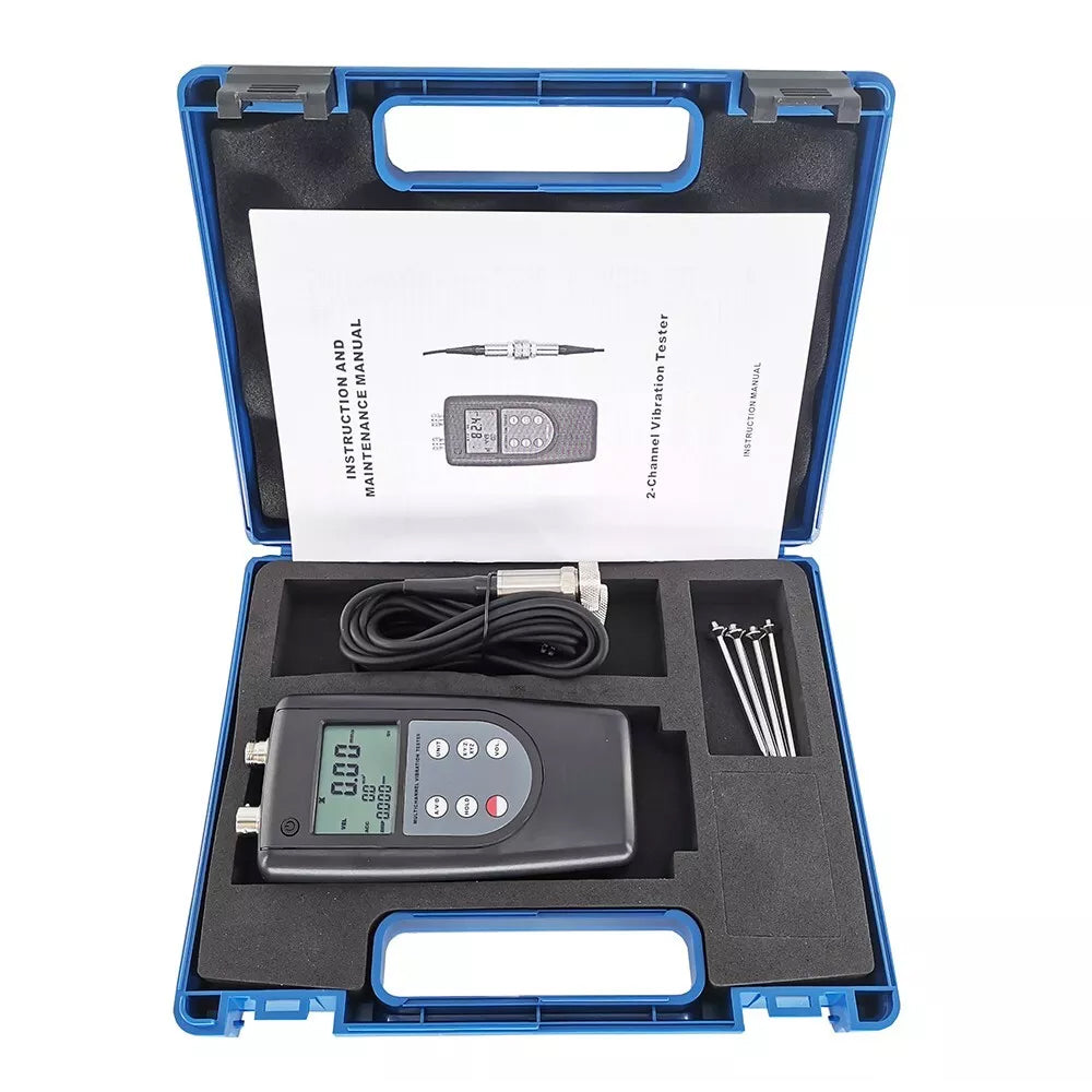 VTSYIQI Handheld Vibration Tester 2 Channels Vibration Meter for Measuring Periodic Motion to Check the Imbalance and Deflecting of Moving Machinery with Accuracy 5% of Reading+2 Digits 2 Piezoelectric Transducers