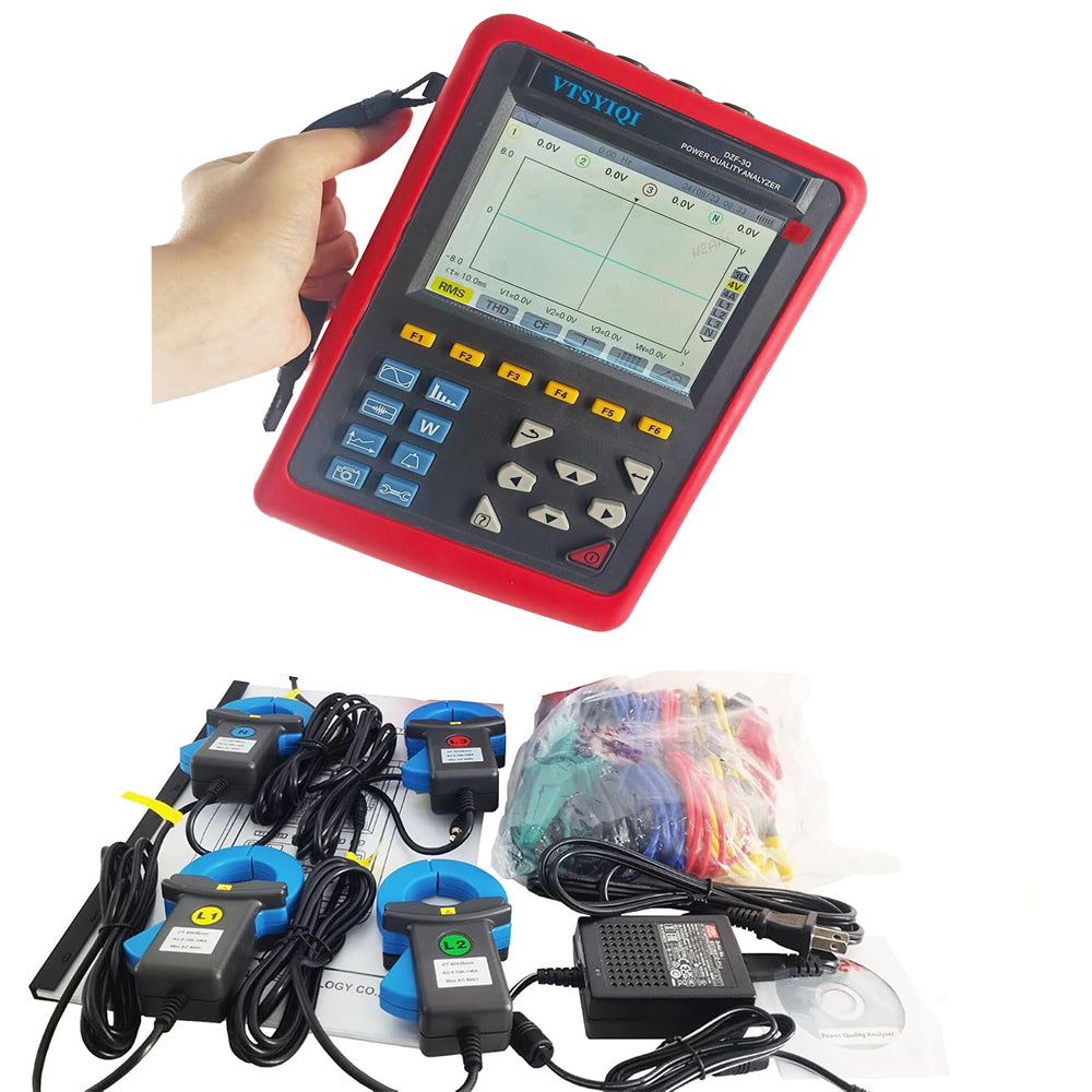 VTSYIQI 3 Phase Power Quality Analyzer Power Parameter Tester Power Quality Meter with Clamp Size 68mm×68mm Current Sensor Range 1.0A~1000A Automatic Diagram Display Alarm Function