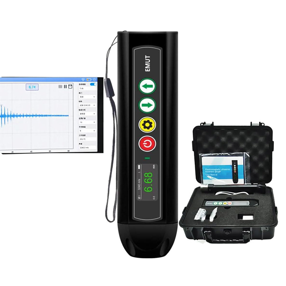 VTSYIQI Handheld Electromagnetic Ultrasonic Thickness Gauge Meter Tester with No Coupling Function Sound Velocity Range 400~9999 m/s I-E E-E Mode Effective Range 1.0~320mm for Aluminum Copper Iron Carbon Steel Titanium Alloy Etc