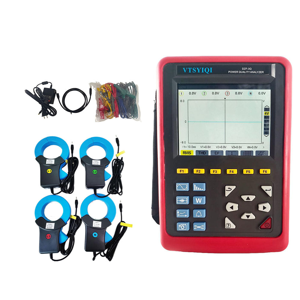 VTSYIQI 3-Phase Power Quality Analyzer Power Quality Monitoring Equipment with Test Range 1.0A~1000A 4 Current Clamp Sensor Capture and Monitoring Capabilities