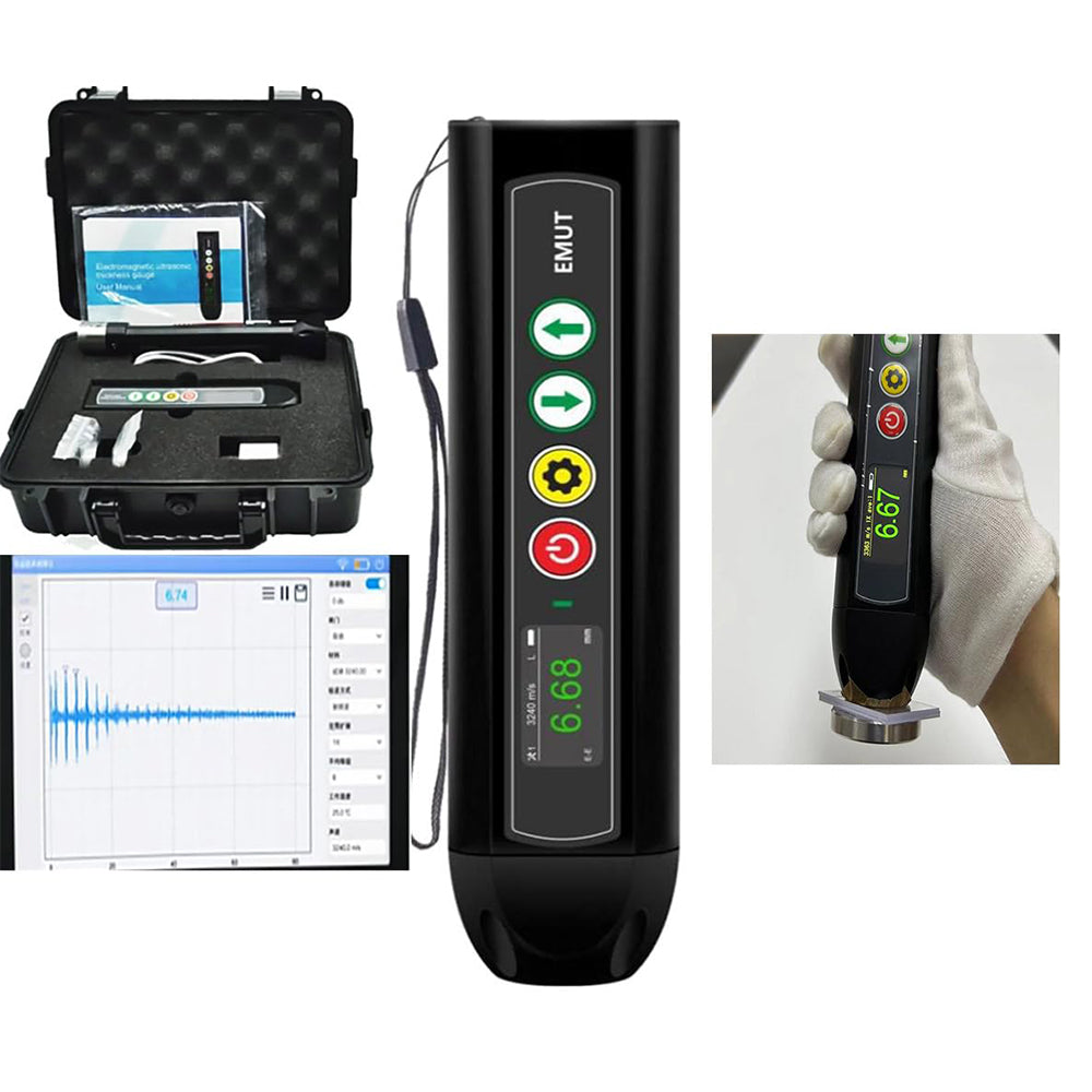 VTSYIQI Professional Electromagnetic Ultrasonic Thickness Gauge Instrument with Bandwidth 2.5MHz~6MHz Without Coupling Agent Effective Range 1.0~320mm Accuracy ±0.01mm for Aluminum Copper Iron Carbon Steel Titanium Alloy Etc