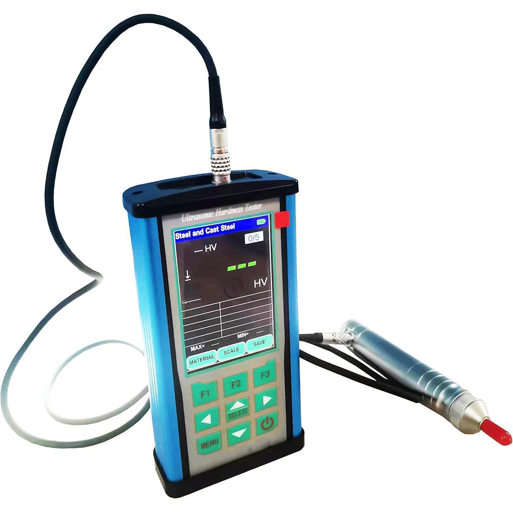 VTSYIQI Portable Ultrasonic Hardness Tester Ultrasonic Portable Durometer with Hardness Scales HV HB HRB HRC HRA Probe 1kgf Test Force 10N for Surface Hardness Plasma Nitriding Small Complex Formed Parts Aluminum
