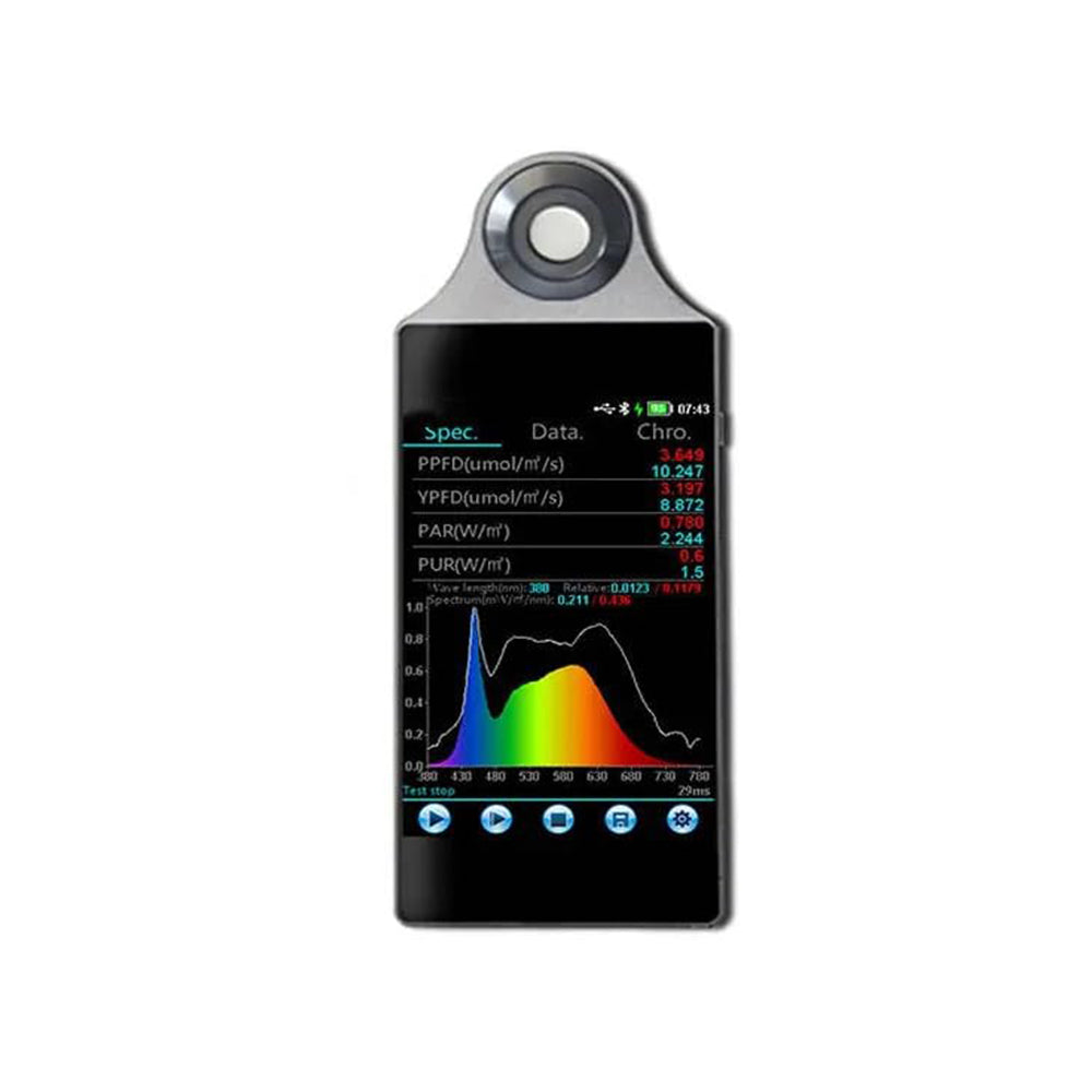 VTSYIQI Plant Spectrometer Plant Spectral Illuminance Meter Intelligent Wireless Spectral Power Meter with Color Temperature Range 1,000K~100,000K Test Parameters PPFD YPFD PAR PUR Type-C Bluetooth Communication Interface